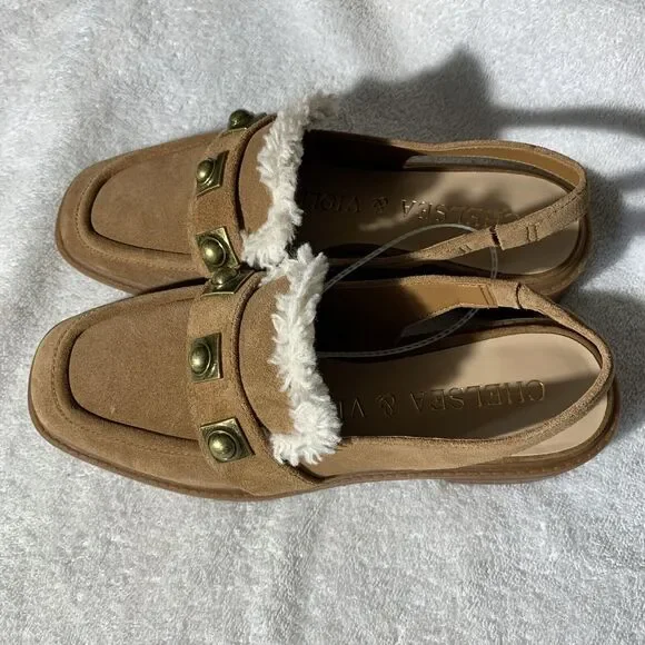 Chelsea & Violet Lundin Suede Slingback Flats Faux Fur 7.5 - Picture 4 of 6